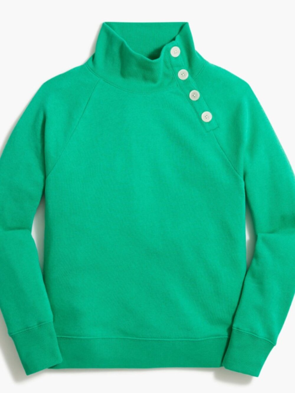 J. Crew Wide Button-Collar Pullover Sweatshirt in Cloudspun Fleece Green Medium